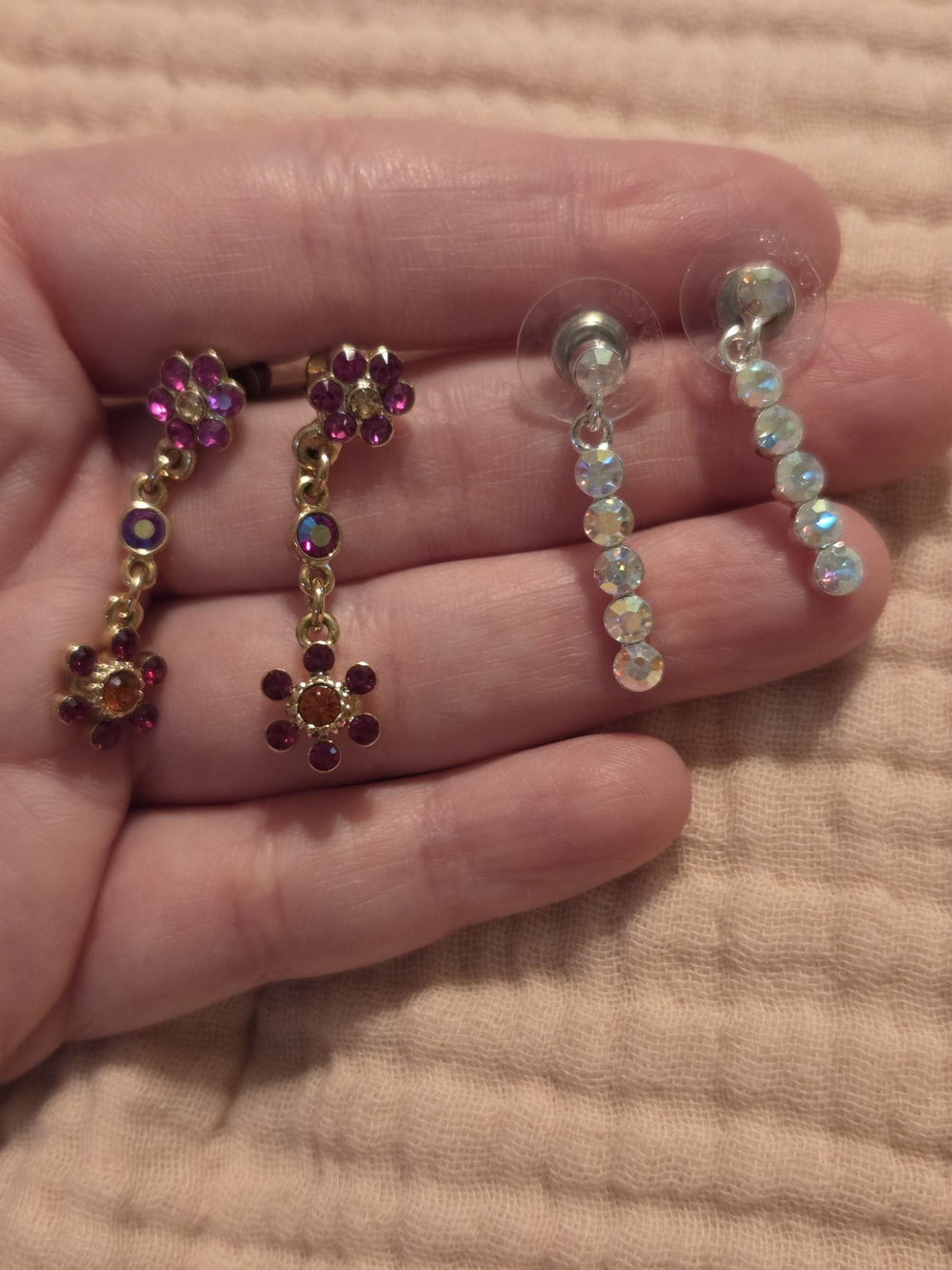 Kirks Folly Gold-Tone Pink and Silvertone Iridescent Crystal Drop Earrings Set